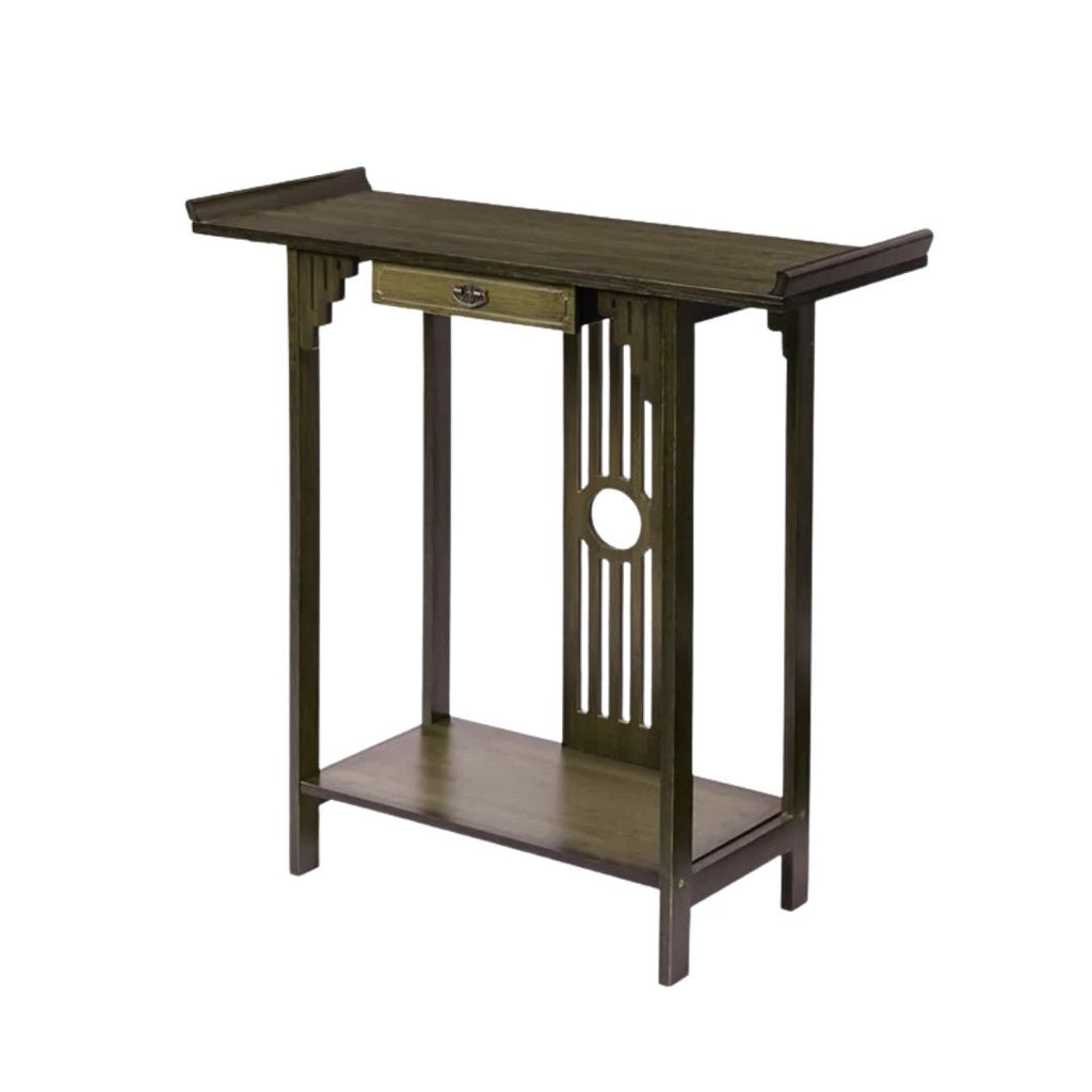 Wood Console Table 81.5x31.2x82.8cm with Drawer and Shelf Brown Entryway Hall Table Living Room