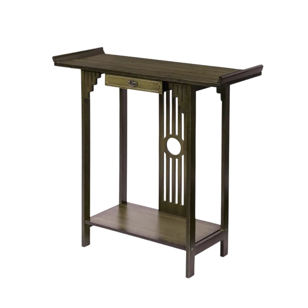 Wood Console Table 81.5x31.2x82.8cm with Drawer and Shelf Brown Entryway Hall Table Living Room