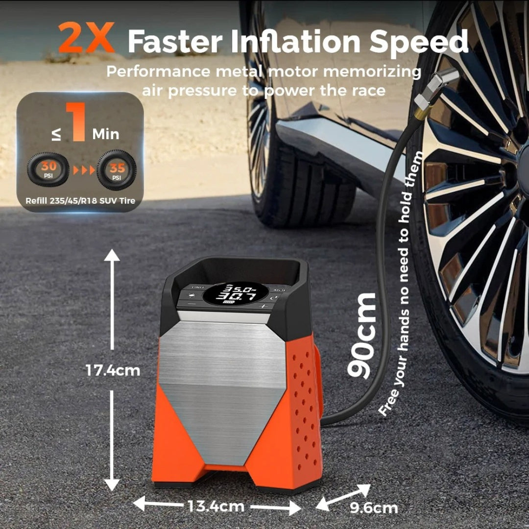 S3 Portable Tire Inflator 160 PSI Car Air Compressor 7800mAh Rechargeable Pump Motorcycle Ball Inflator Orange