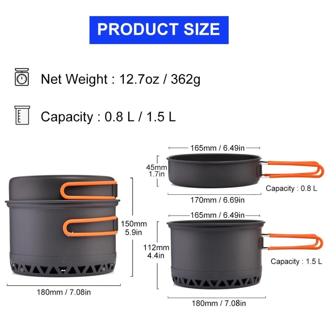 WSC-108 Outdoor Camping Cookware Pot Set 1.3L 2.3L Cooking Kettle Travel Tableware Kitchen Equipment