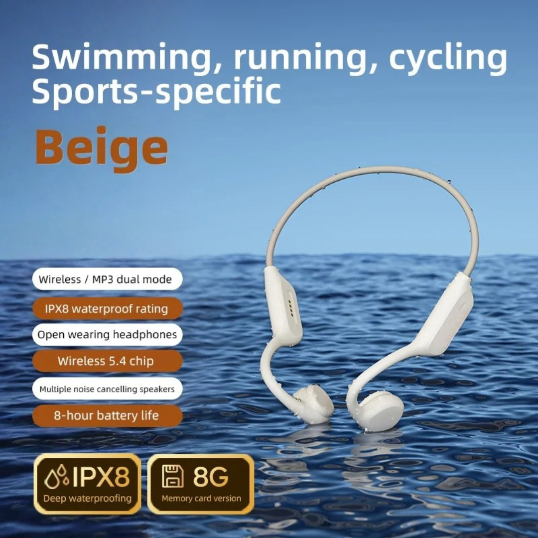 Bone Conduction Headset Bluetooth 5.3 Wireless Headphones with Microphone Waterproof Swim Sports Earphones Cloud White 8GB