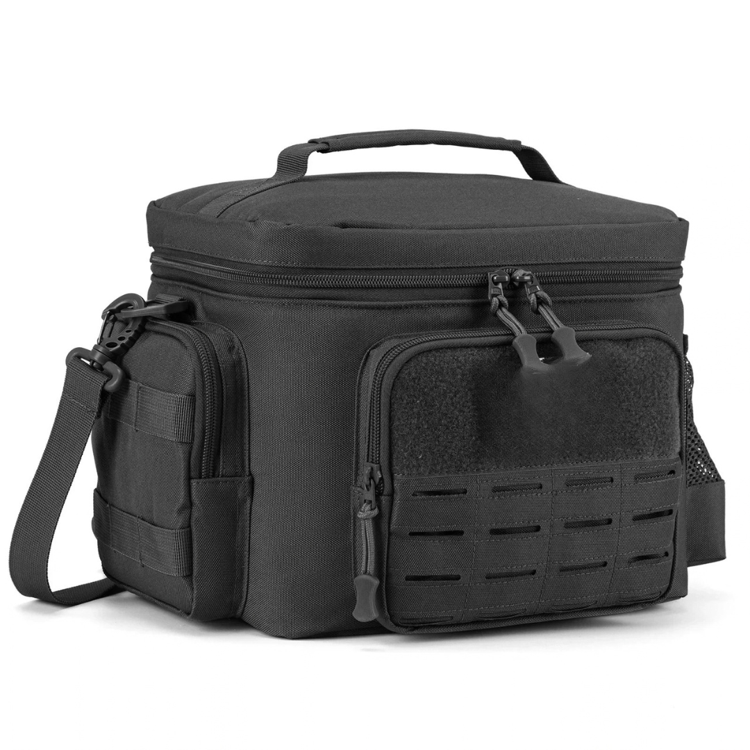 Tactical Thermal Cooler Bag Heavy Duty Insulated Lunch Box Leakproof Durable Meal Bag for Men Work Camping Picnic Black 30×20×22cm