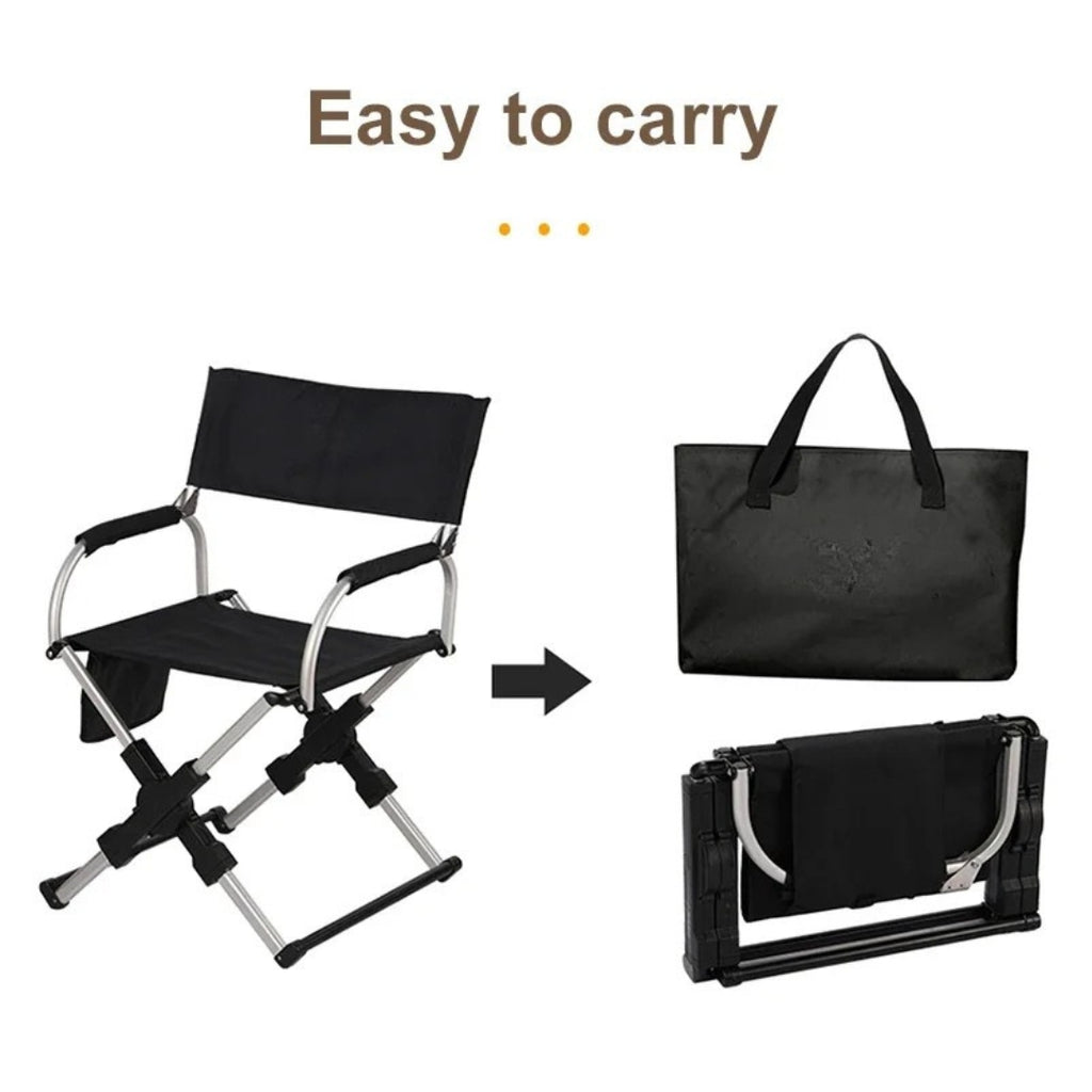 Foldable Outdoor Director's Chair Aluminium Alloy Camping Beach Fishing Hiking Picnic Chair Black 55 × 50 × 82cm