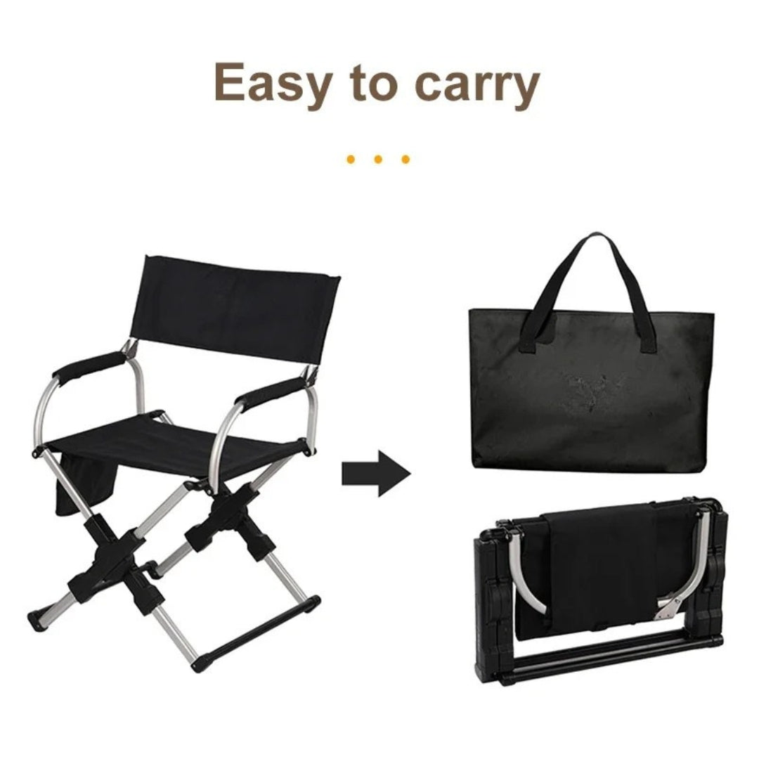 Foldable Outdoor Director's Chair Aluminium Alloy Camping Beach Fishing Hiking Picnic Chair Black 55 × 50 × 82cm