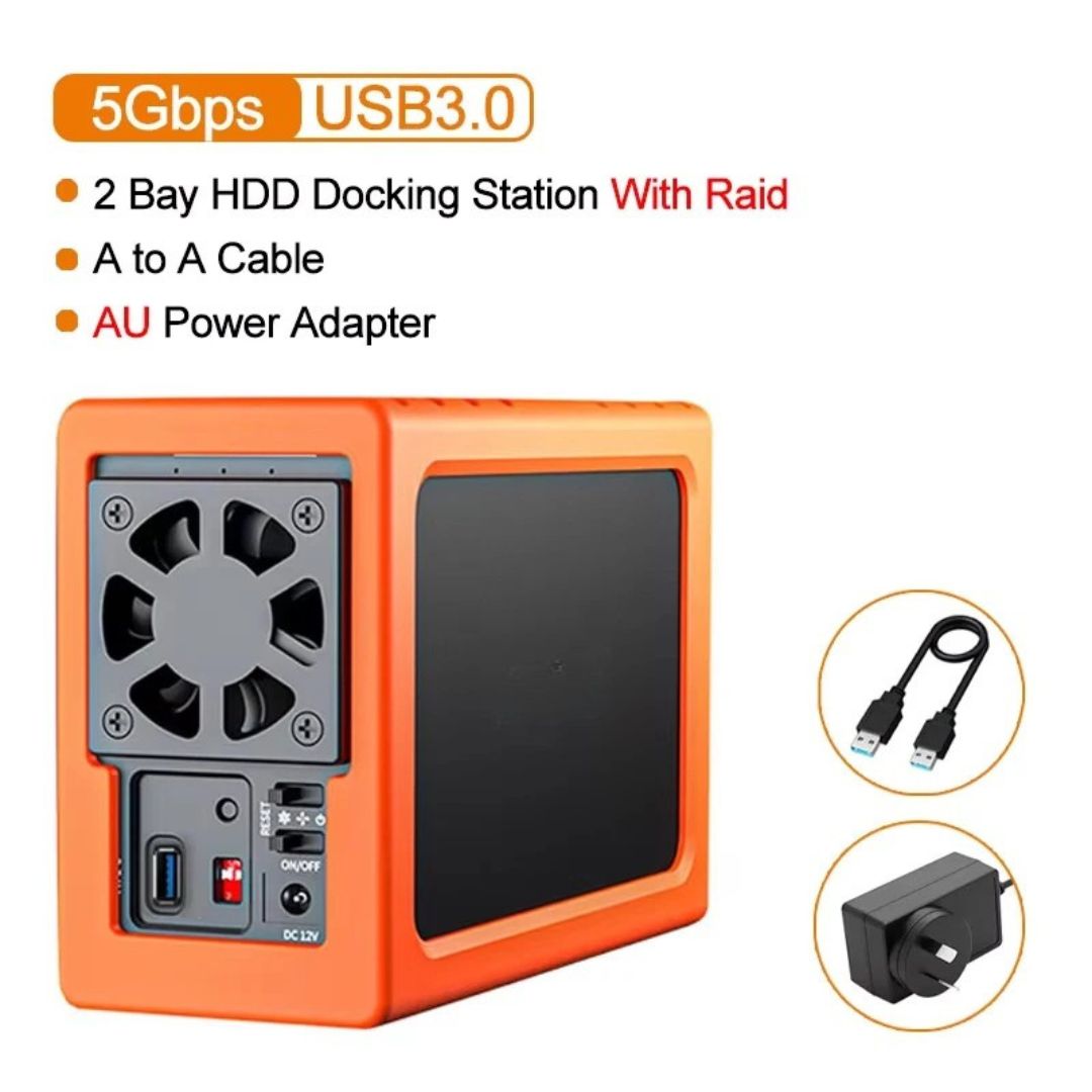 Dual Bay HDD Enclosure SATA RAID Hard Drive Docking Station for 6.35cm & 8.89cm Drives AU Plug Storage Case