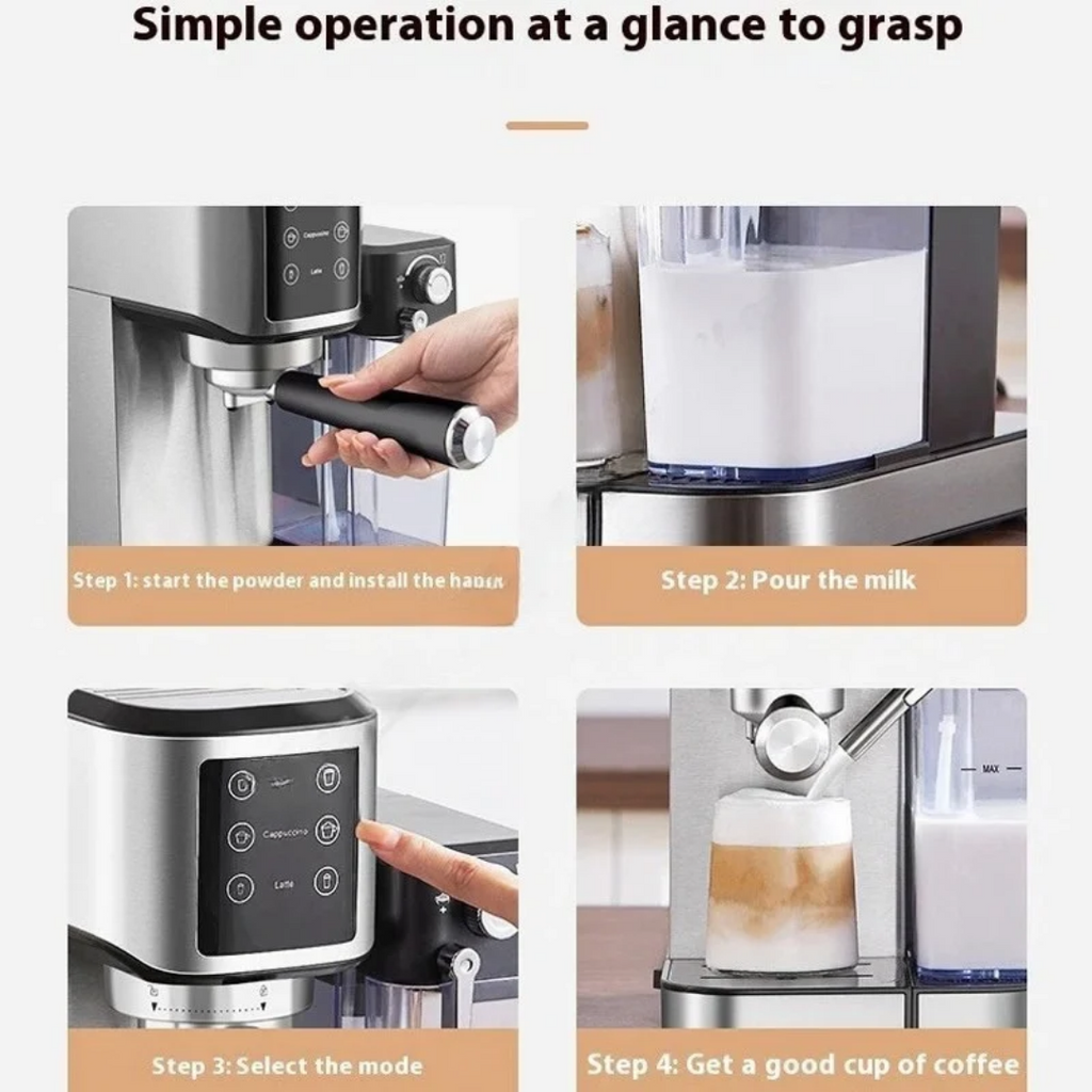 20 Bar Semi Automatic Espresso Coffee Machine Stainless Steel Electric Portable Household Coffee Maker 29×21×31cm