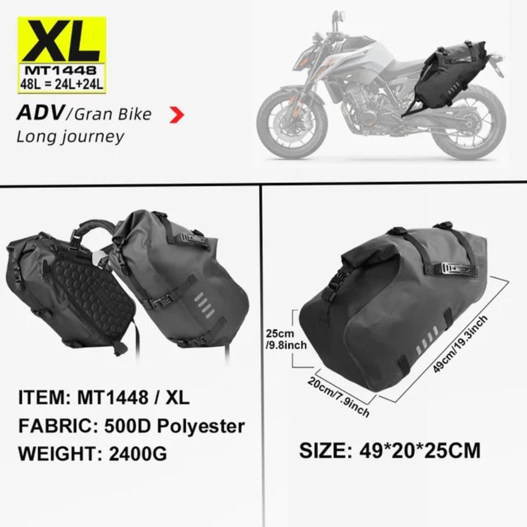 2PCS 24L Waterproof Motorcycle Saddle Bags Universal Motorbike Side Pannier Luggage Storage Travel Bags Black