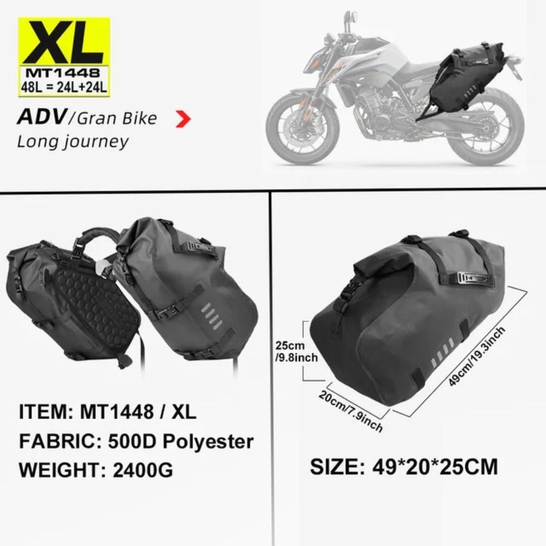 2PCS 24L Waterproof Motorcycle Saddle Bags Universal Motorbike Side Pannier Luggage Storage Travel Bags Black