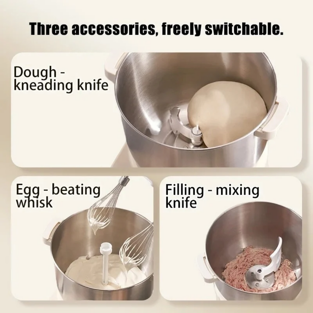 Electric Dough Mixer 250W DC Motor 5L Stainless Steel Bowl Timed Fermentation All-in-One Kitchen Mixer with Whisk 34.5×32.5×33cm
