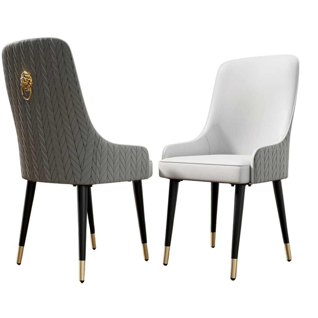 Dining Chairs Set of 2 43.5x45cm Microfiber Leather Luxury Kitchen Chairs with Lion Knocker Grey