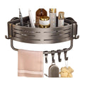 Pro Shower Corner Bathroom Shelf with Towel Holder Hooks Suction Cup Wall Mounted Space Aluminium Rack Grey 30 × 22 × 6.8cm