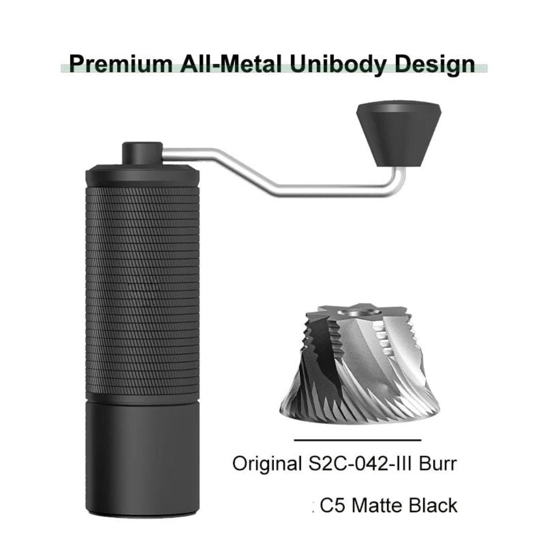 Manual Coffee Grinder Portable Hand Grinder with 42mm S2C Burr Adjustable Grind for Espresso Black
