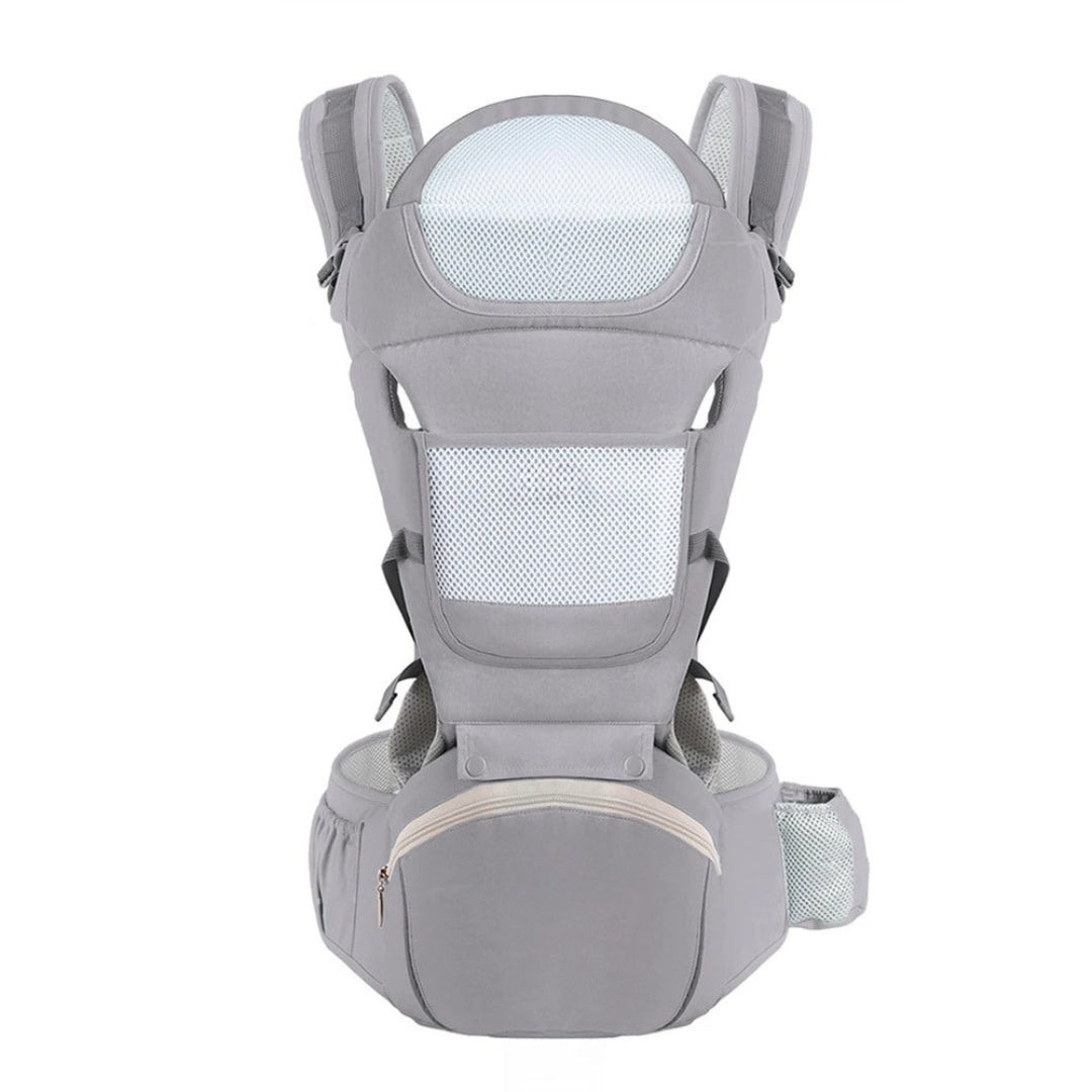 Ergonomic Baby Carrier Multifunctional Waist Stool Infant Toddler Kangaroo Bag Adjustable Front Back Carry Cotton Gray
