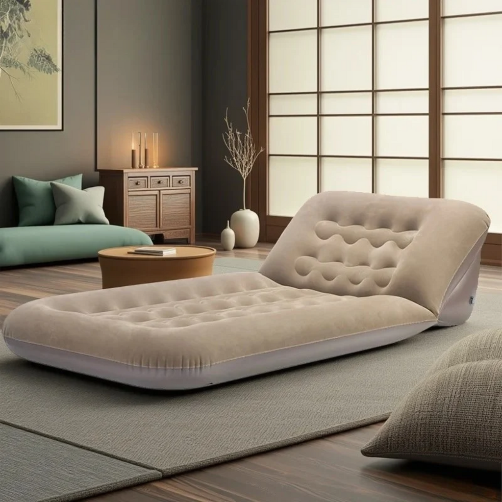 Foldable Inflatable Air Mattress Sofa Bed Brown for Home and Outdoor Use