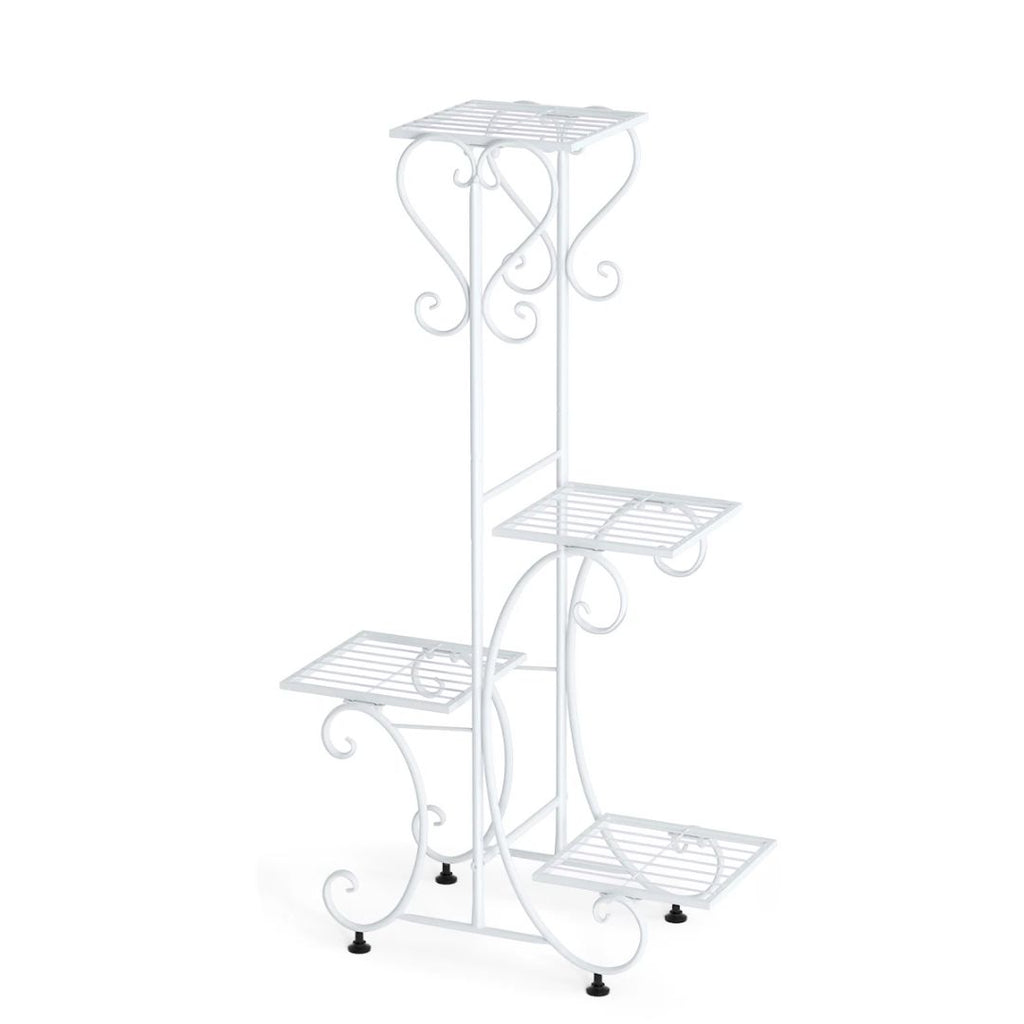 Plant Stand 4 Tier Metal Flower Pot Display Rack Indoor Outdoor Garden Patio Shelf White 52.5x24.5x93.5cm