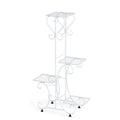 Plant Stand 4 Tier Metal Flower Pot Display Rack Indoor Outdoor Garden Patio Shelf White 52.5x24.5x93.5cm