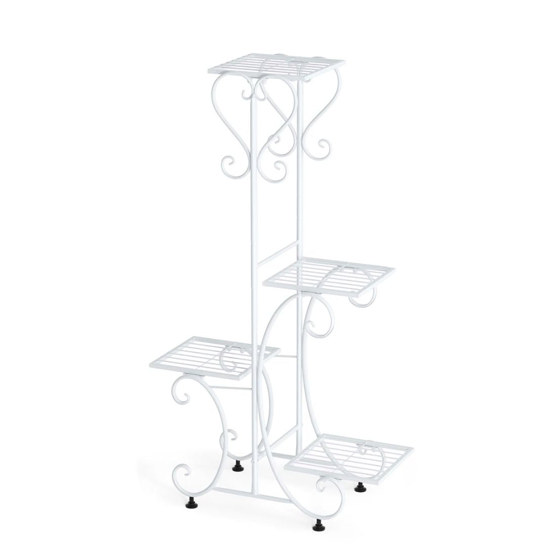 Plant Stand 4 Tier Metal Flower Pot Display Rack Indoor Outdoor Garden Patio Shelf White 52.5x24.5x93.5cm