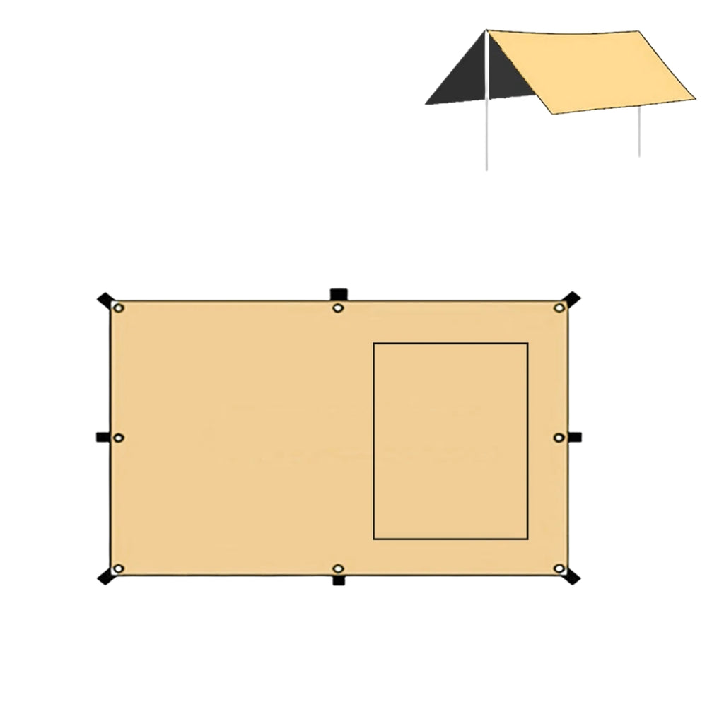 Car Awning Tarp with Mesh Skylight SUV Camping Shelter Waterproof Outdoor Sun Shade Canopy Khaki 280 × 480cm