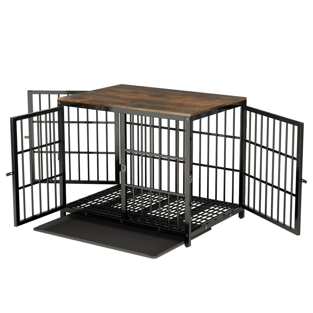 Dog Crate Furniture Style Pet Kennel Wooden End Table with 3 Doors Removable Tray Indoor Cage for Medium Dogs Black 91.5x63.5x74.5cm