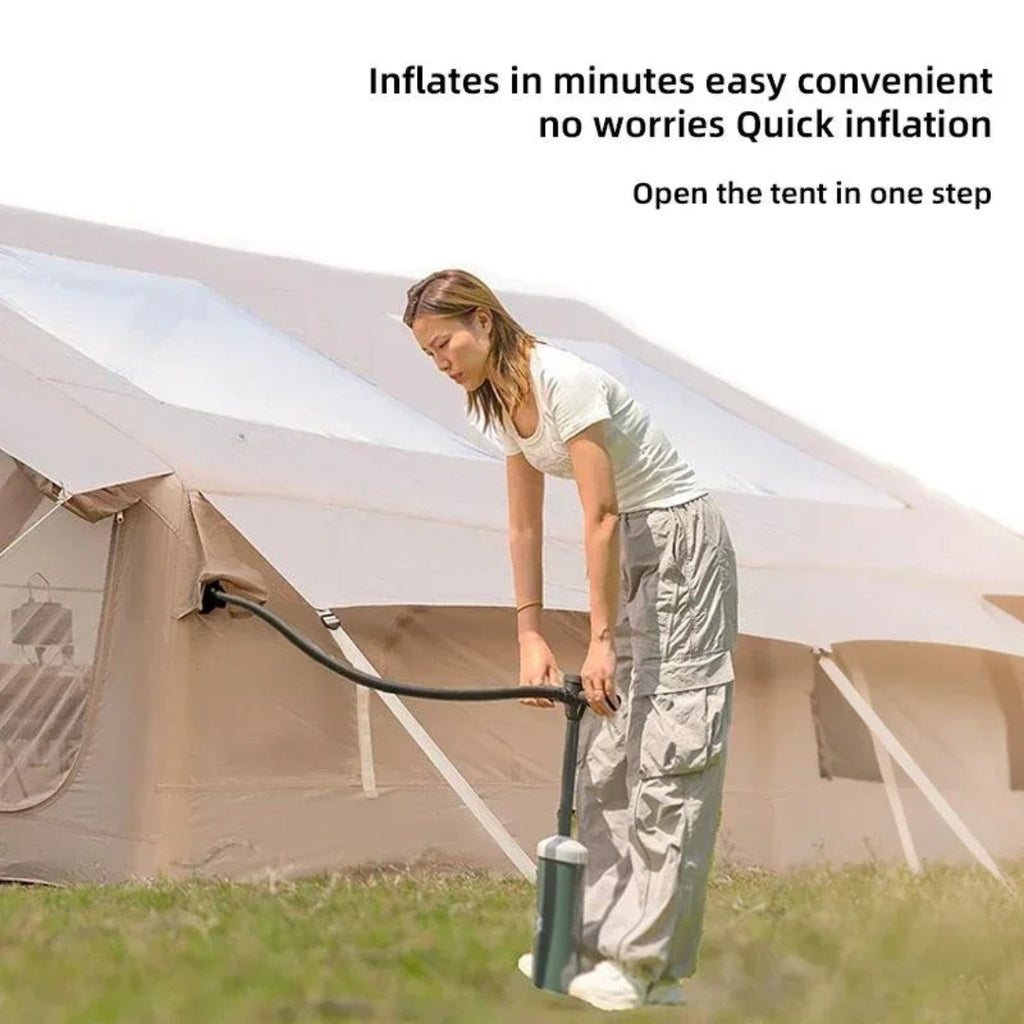 12m² Inflatable Camping Tent with Air Pump Storage Bags Outdoor Hiking Family Shelter Beige 395 × 298 × 190cm