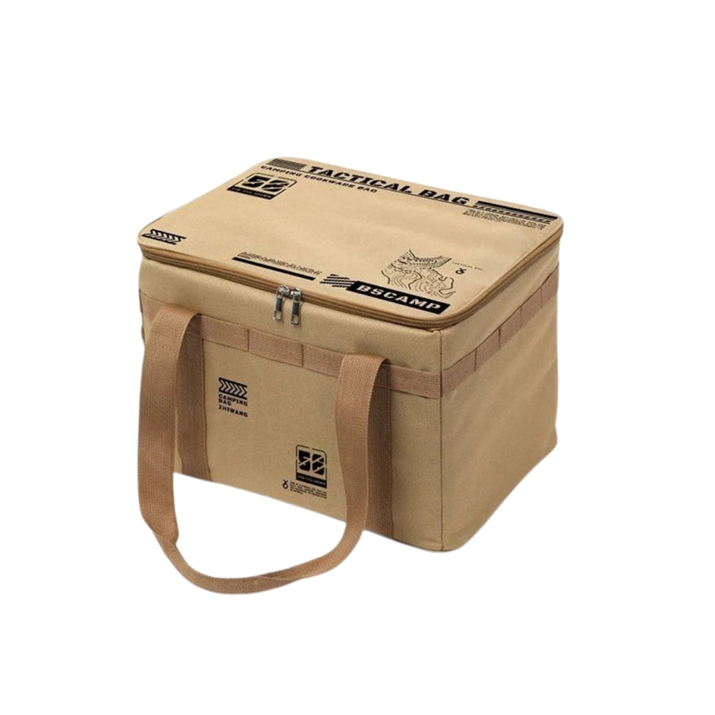 56L Insulated Waterproof Tactical Camping Storage Bag Foldable Picnic Tableware Cooking Gear Box Outdoor Organizer Khaki