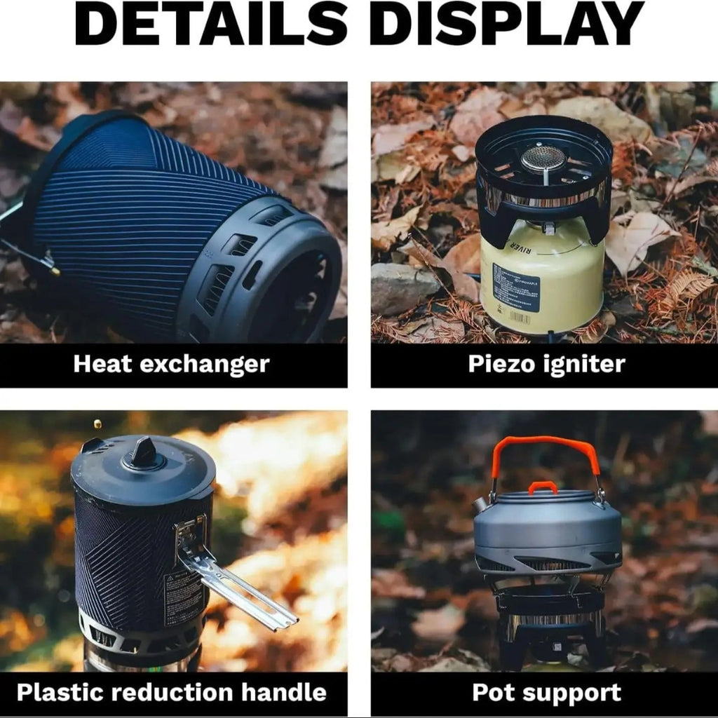 PRO Cooking System Gas Burner Piezo Ignition Camping Stove Windproof Outdoor Gas Cooker 2200W 1L Black