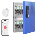 Key Lock Box 32 Key Wall Mounted Storage Cabinet with Bluetooth App Access PIN Code Unlocking and WiFi Gateway Blue