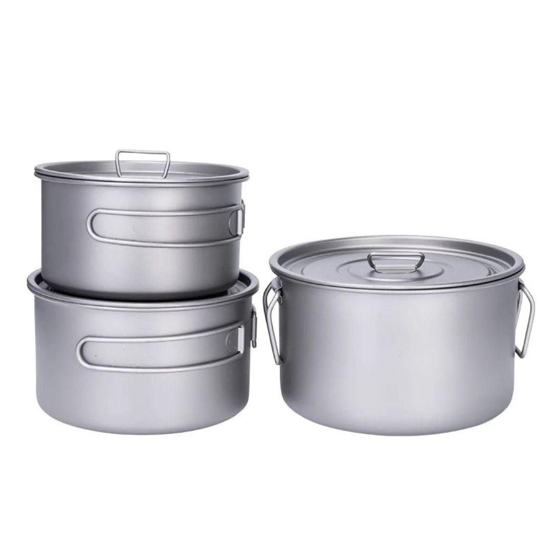 Titanium Camping Cookware Set 3 Piece 1.2L 1.8L 2.4L Lightweight Backpacking Pots for Hiking Trekking Picnic