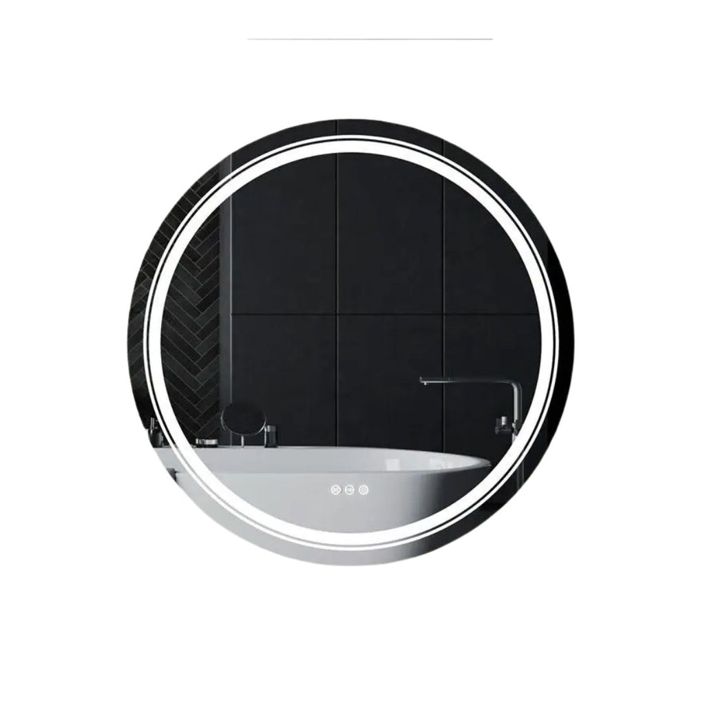 80 cm LED Bathroom Mirror Round Touch Screen Waterproof Anti Fog Vanity Mirror Wall Mounted for Wash Basin Shower Grooming