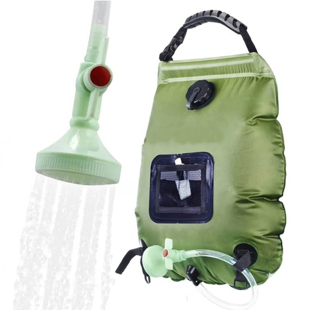 20L Solar Shower Bag Portable Camping Shower with Detachable Hose Shower Head Outdoor Hot Water Equipment Green 50 × 47cm