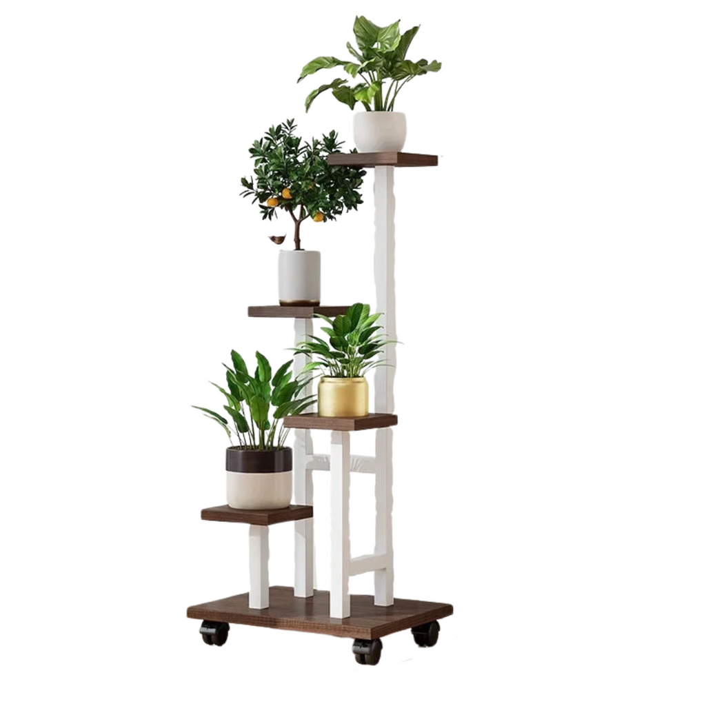 Mobile Multi-Tier Iron Plant Stand in Black