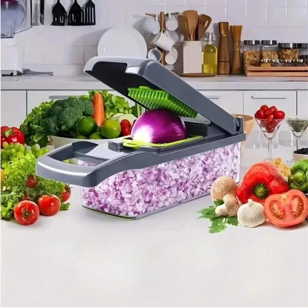 16 in 1 Vegetable Chopper Food Slicer Dicer Grater Multifunctional Kitchen Cutter with Handle Manual Processor Grey 28 × 10 × 11cm