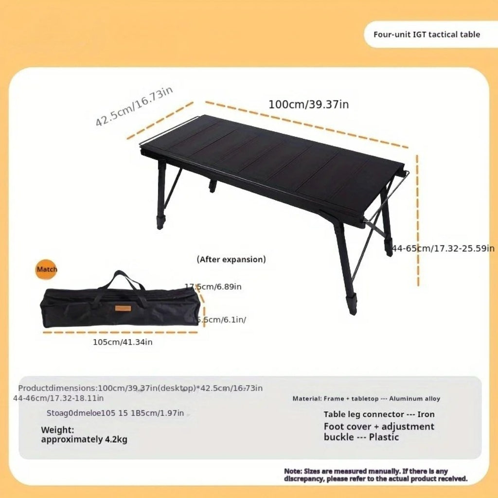 Folding IGT Camping Lift Table Portable Outdoor Cooking System 4 Unit Multi Purpose Camping Table Black 42.5 × 100 × 65cm