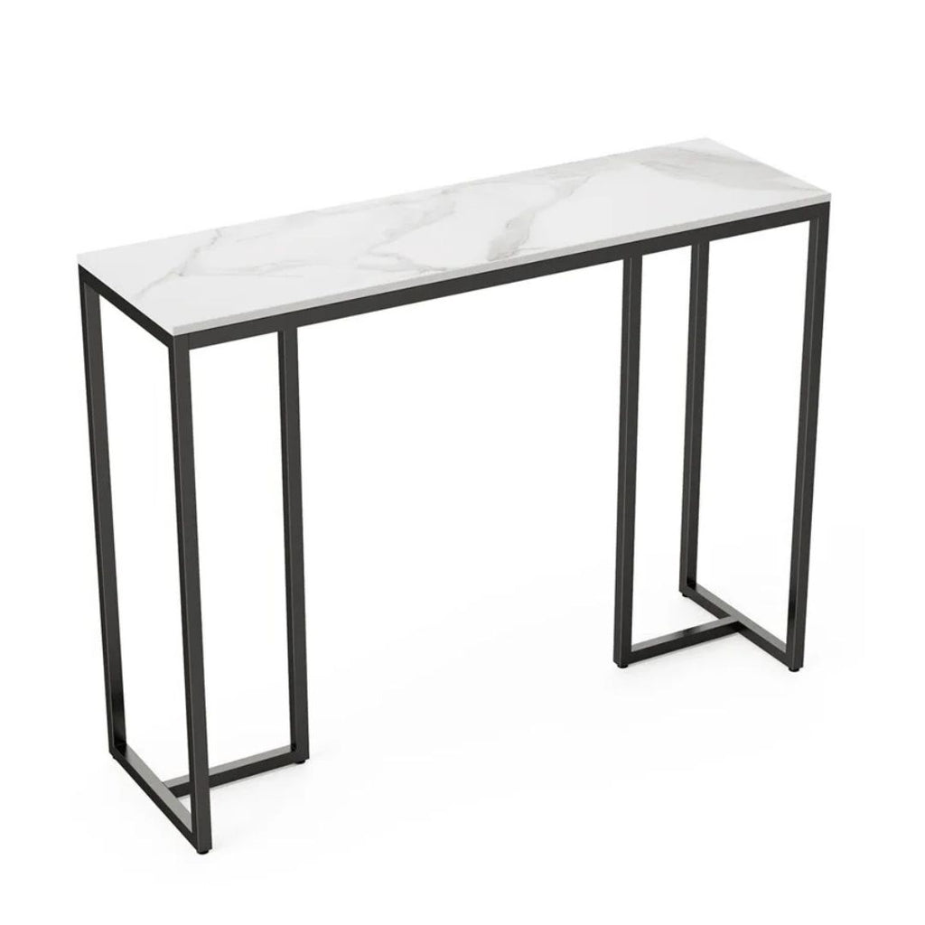 Black Metal Console Table with Storage Shelf Narrow Entryway Sofa Table for Hallway Living Room Use 100x38x78.5cm