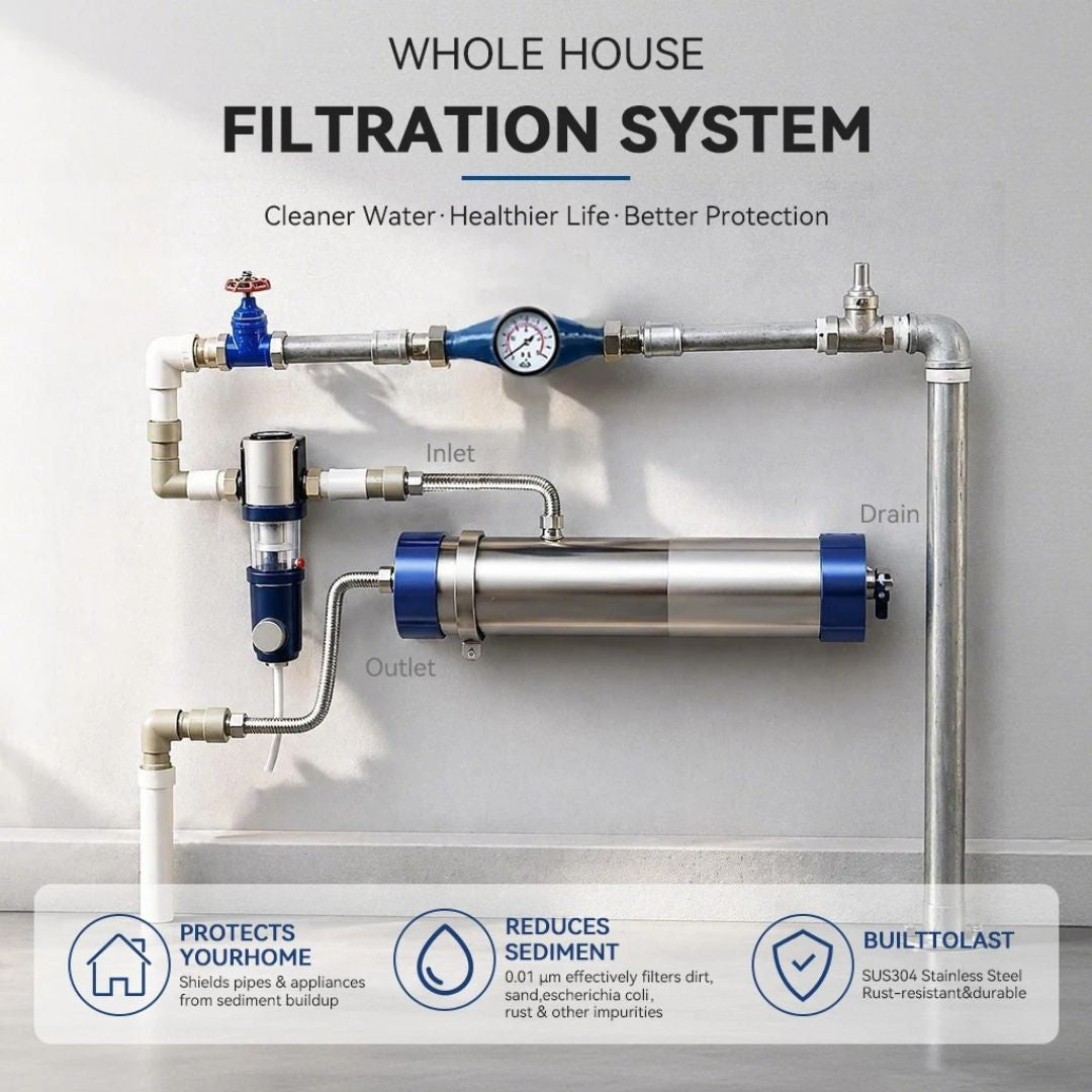 House Water Filter System 3000L/H Ultrafiltration Purifier with 0.01 Micron PVDF Membrane 57.5cm