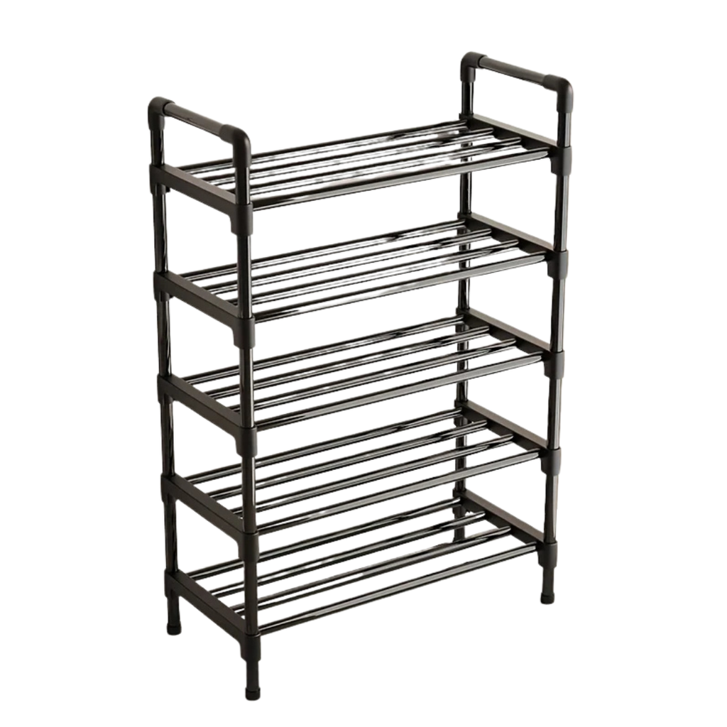 Metal Shoe Rack Stackable Organizer Freestanding Storage Shelf Space Saving for Closet Bedroom Indoor Outdoor Black 5 Layer 56×26×91cm