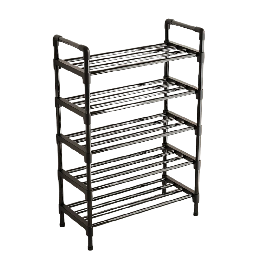 Metal Shoe Rack Stackable Organizer Freestanding Storage Shelf Space Saving for Closet Bedroom Indoor Outdoor Black 5 Layer 56×26×91cm