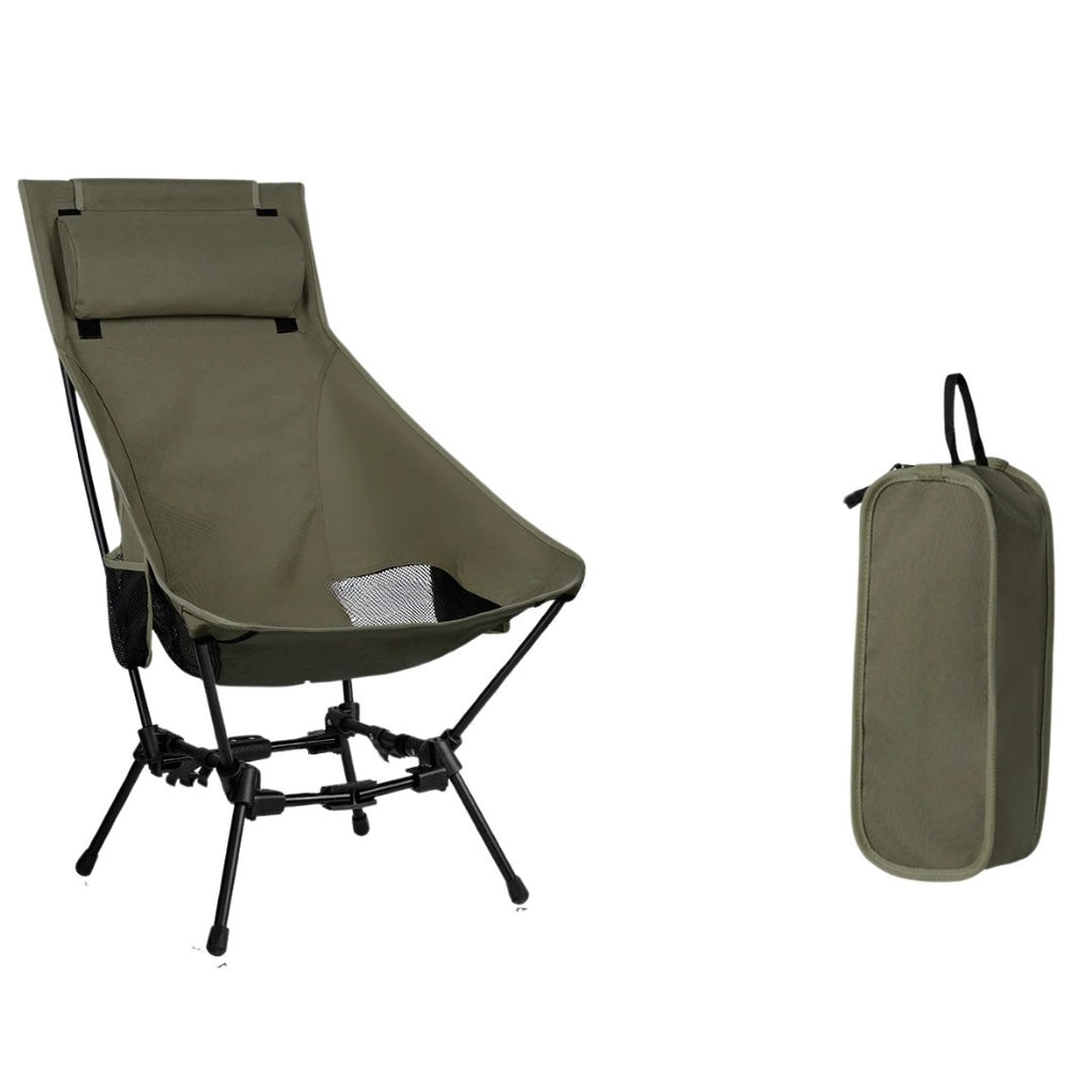 Folding Camping Chair High Back Outdoor Fishing Trekking BBQ Garden Beach Tourist Chair Indoor Use Army Green 49 × 60 × 100cm