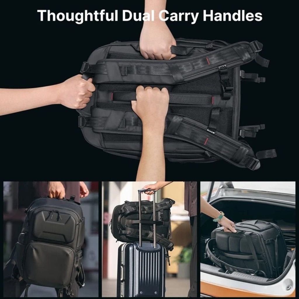 Hardshell Camera Backpack 35L Large Capacity Splash Resistant Travel Photography Bag with Laptop Storage Black