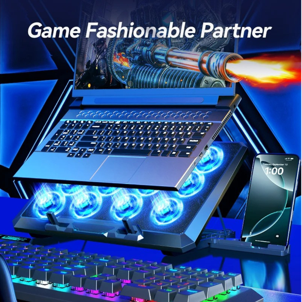 Laptop Cooling Pad Stand with 12 Quiet Fans Gaming Notebook Cooler Two USB Ports Phone Holder for 30.5-44cm Laptop Black