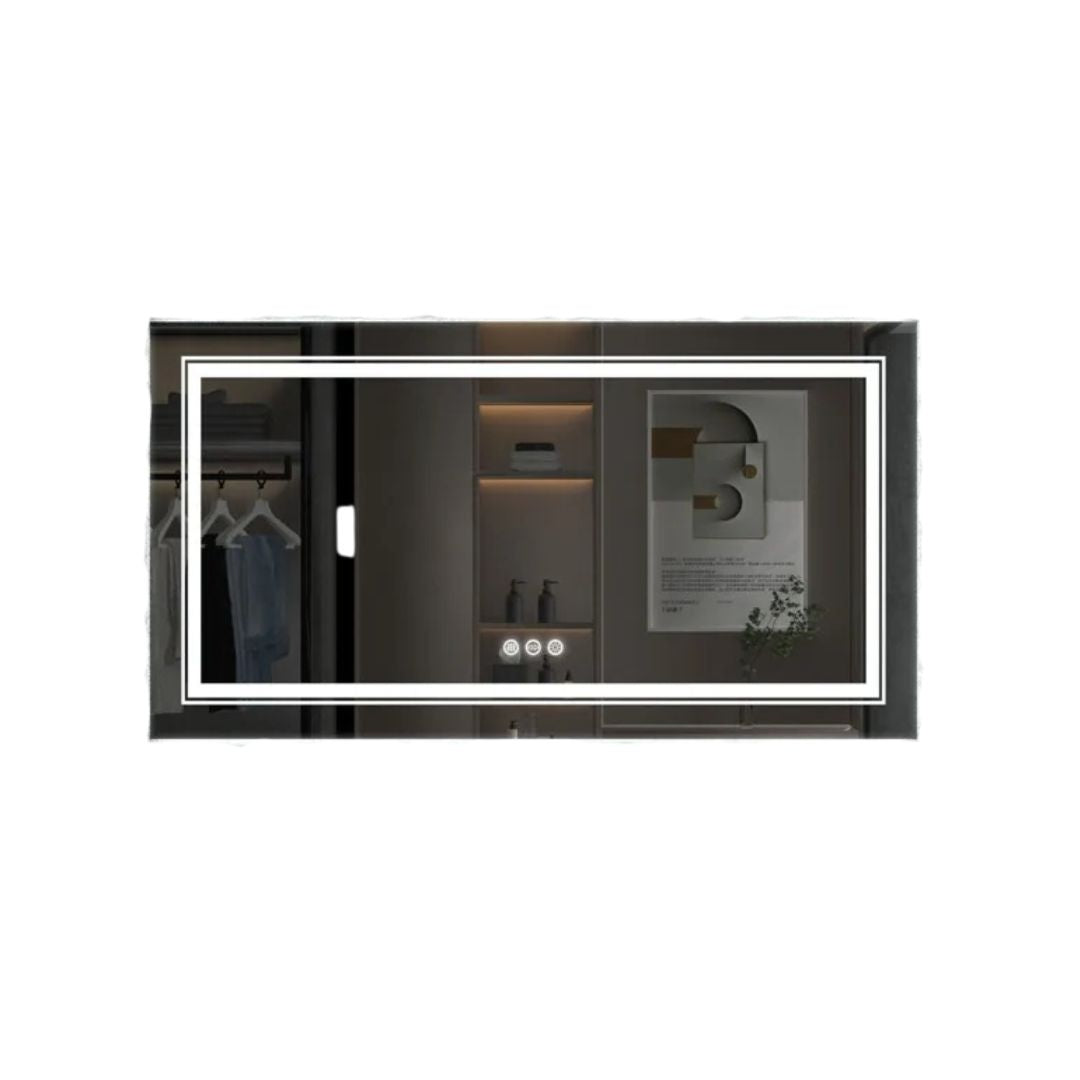 LED Bathroom Mirror Round Touch Screen Waterproof Anti Fog Vanity Mirror Wall Mounted for Wash Basin Shower Grooming 120x60cm