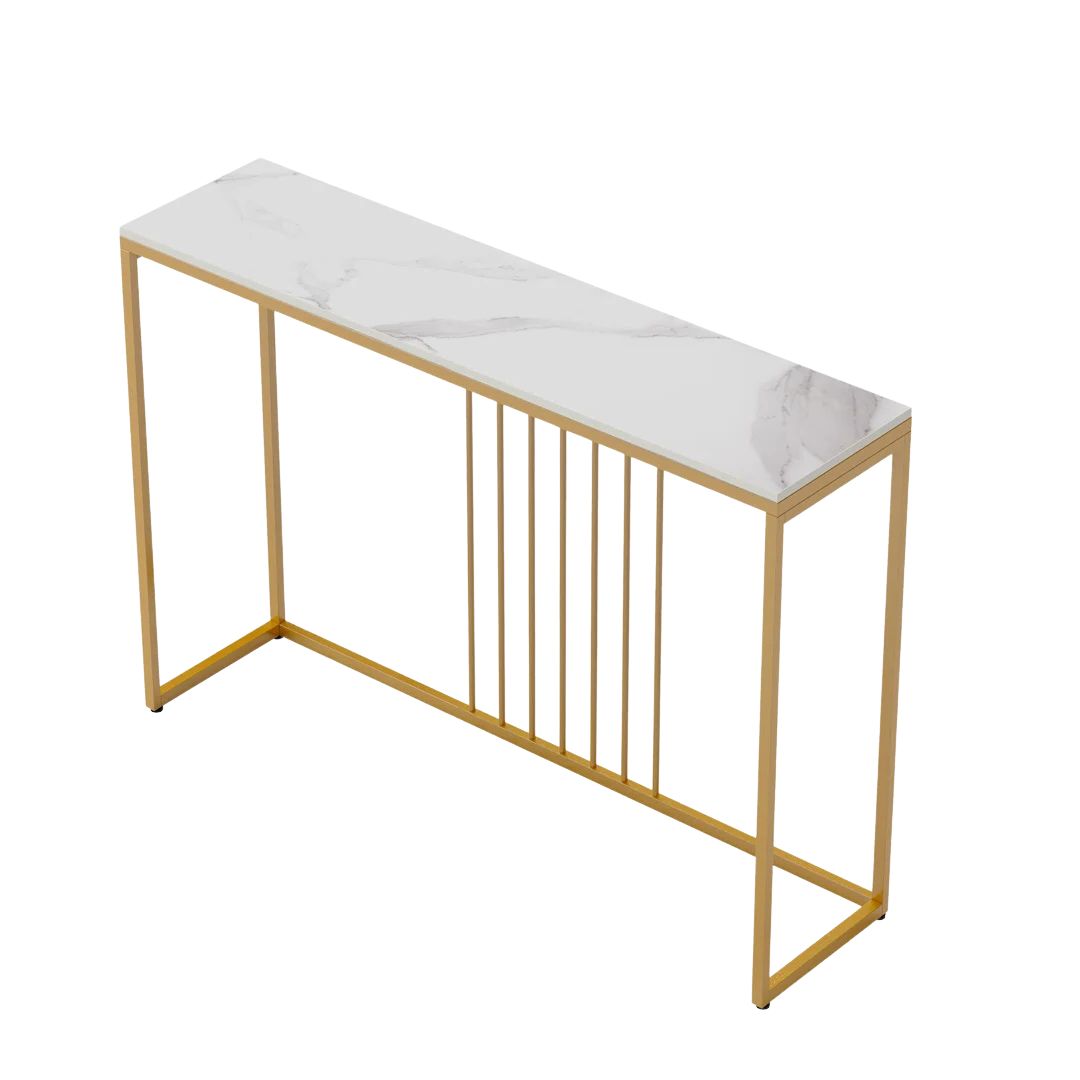 Console Table with Storage Shelf Entryway Sofa Table Narrow Hall Table Modern Living Room Furniture Design White & Gold 100x30x78.5cm