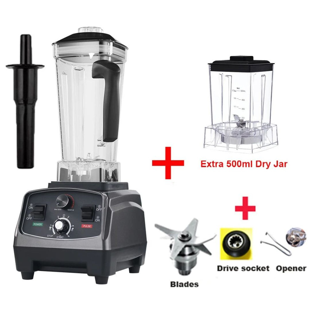 Heavy Duty Blender 2200W 3HP with 2L Jug 500ml Dry Grinding Jar 3 Accessories AU Plug Timer Control