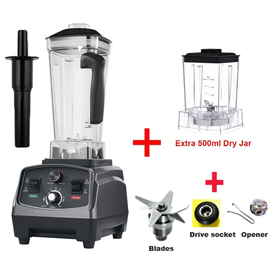 Heavy Duty Blender 2200W 3HP with 2L Jug 500ml Dry Grinding Jar 3 Accessories AU Plug Timer Control