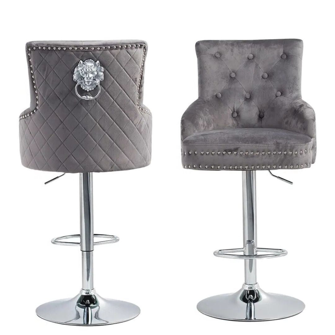 Bar Stools Velvet Swivel Lion Knocker Dining Chairs Grey 50x52x106-127cm