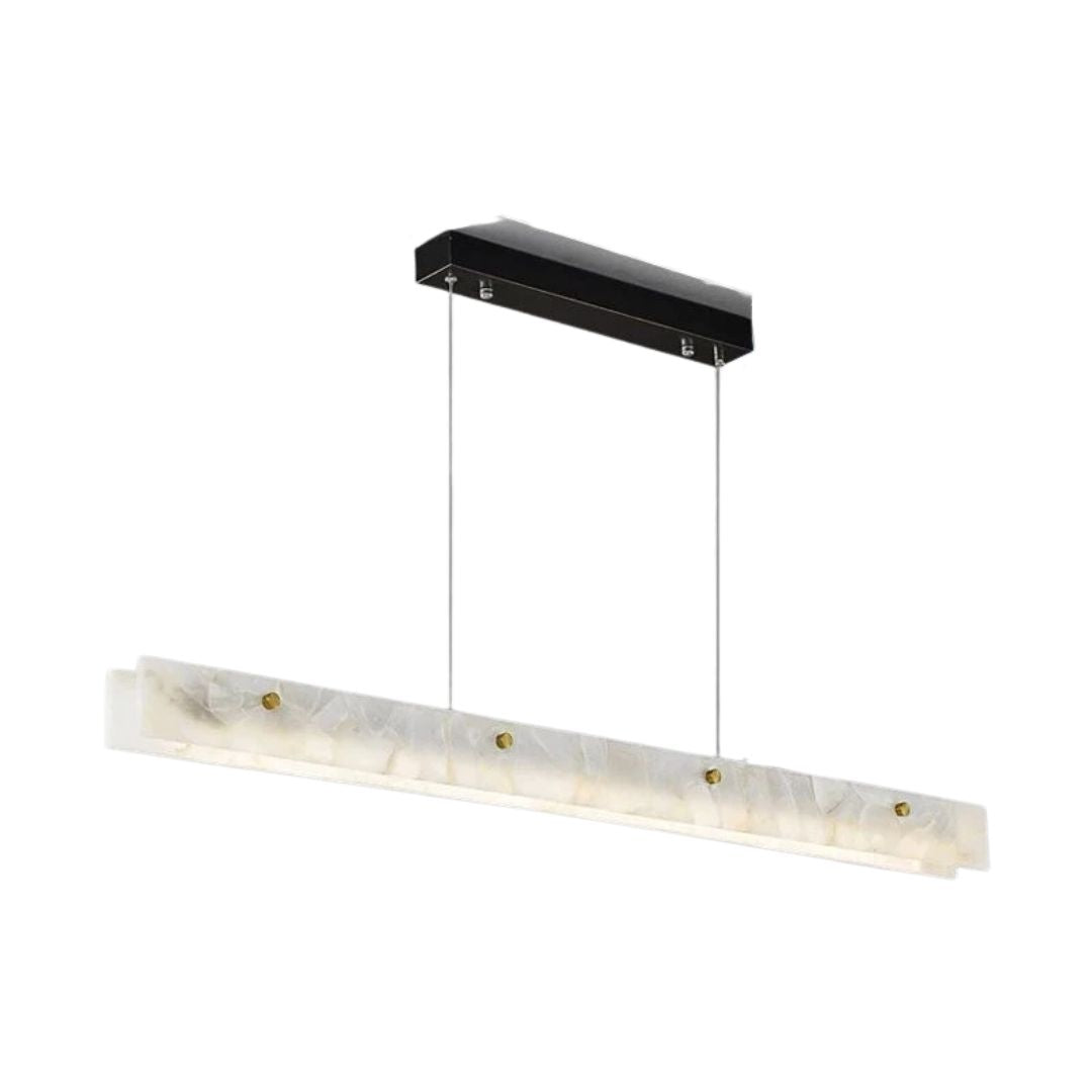 Luxury Linear Pendant Light LED Minimalist Natural Marble Chandelier Hanging Ceiling Fixtures for Kitchen Island Dining Room Bar Black 150x8x6cm