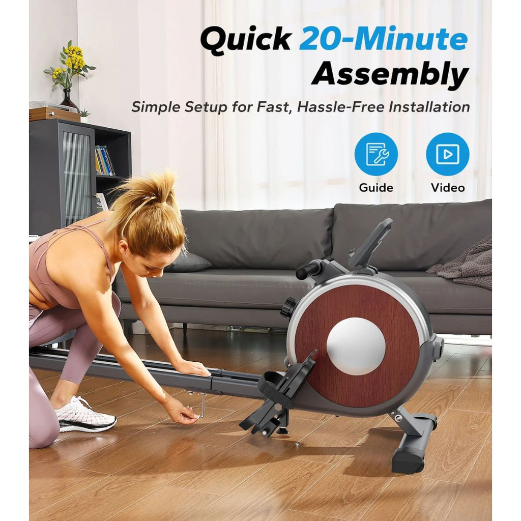 Rowing Machine Magnetic Rower with 16 Resistance Levels, Dual Slide Rail, 158.7kg Capacity, Black R02