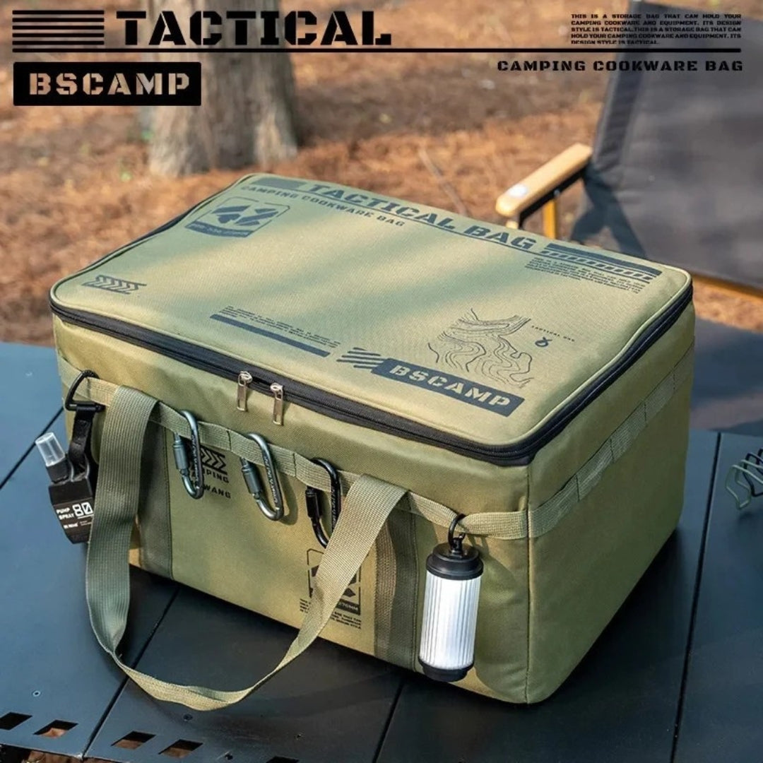42L Tactical Camping Storage Bag Insulated Folding Box Waterproof Picnic Tableware Outdoor Equipment Organiser Green