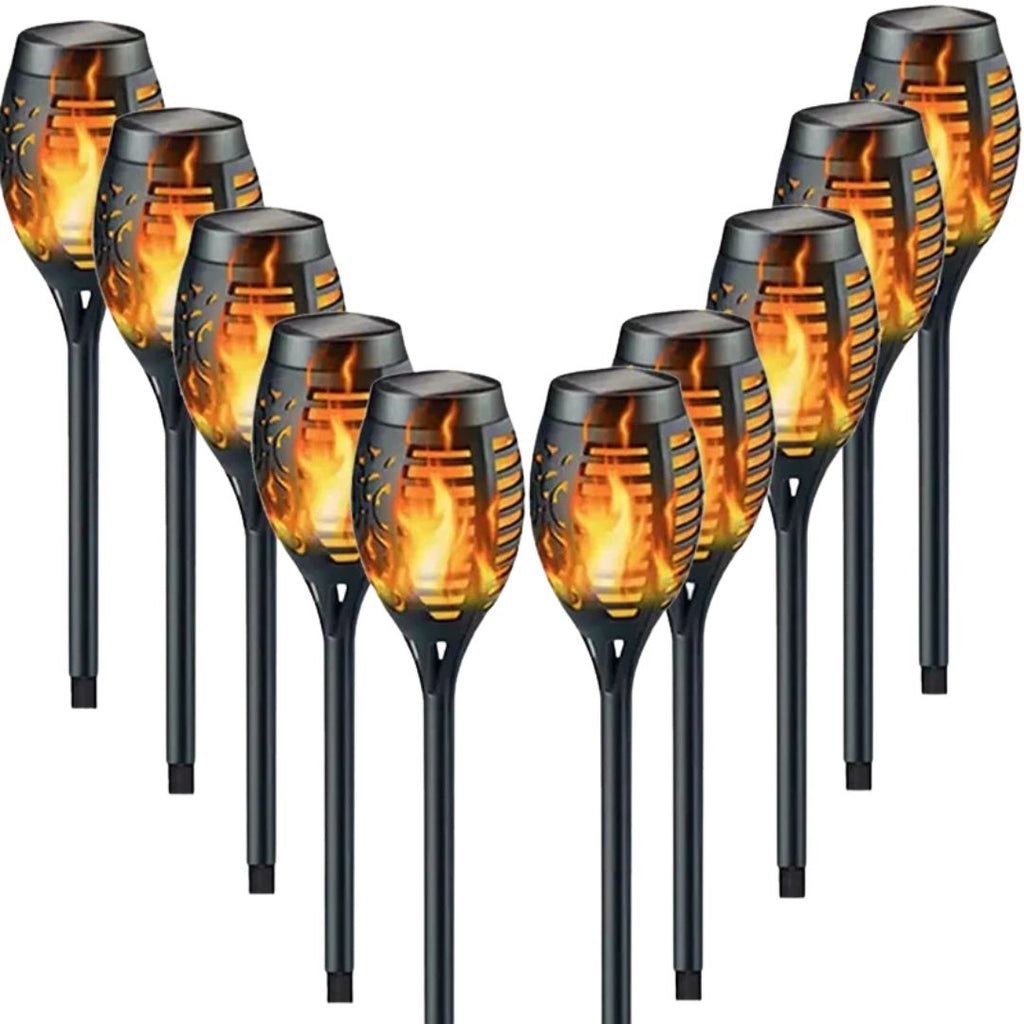 Solar Flame Torch Lights 10 Pack Waterproof LED Garden Path Lights Flickering Outdoor Landscape Lamps
