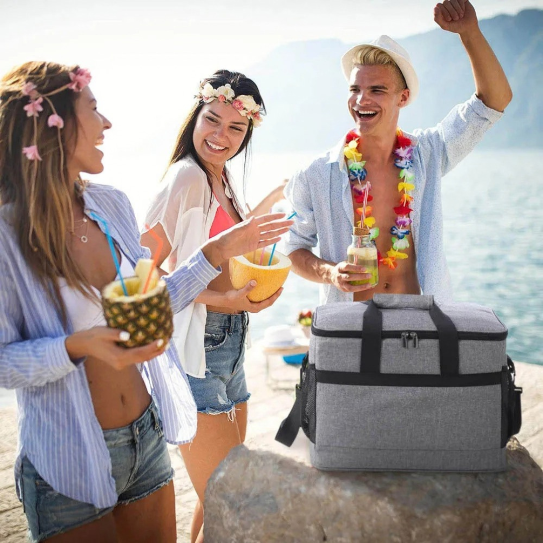 35L Large Capacity Collapsible Cooler Bag Insulated Lunch Box Picnic Cooling Bag Outdoor Travel Camping BBQ Party Grey 42×28×31cm